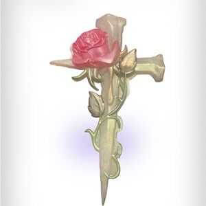 Resin Cross. Handcrafted in Ivory, pink and gold. Approx 8 inches long